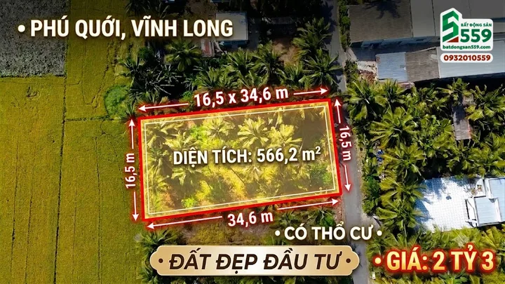 Chính chủ cần bán đất vuông vức có sẵn thổ cư tại Xã Phú Quới, Vĩnh Long mới