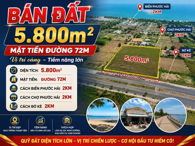 Bán Đất 5800m2 giá 3.2 tỷ tại Xã Phước Hội Huyện Đất Đỏ Bà Rịa - Vũng Tàu