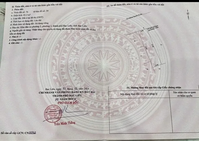 bán đất khu dân cư phường 2 đường nguyễn thị bùi 900triệu bạc liêu