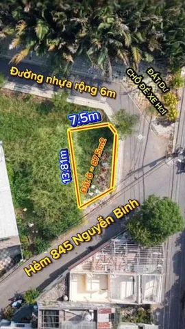 Bán gấp dt 87,5m2 góc 3 mặt tiền đường 6m khu 855 nguyễn bình giá 4,3 tỷ
