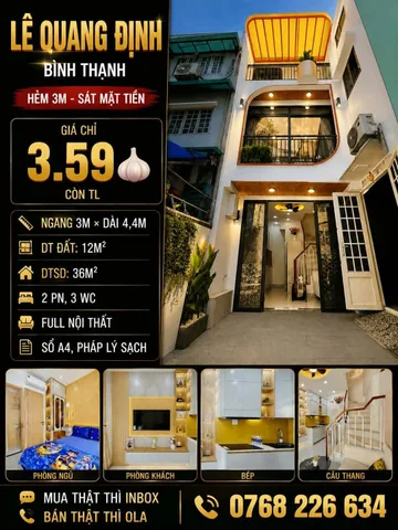 Bán Nhà riêng 12m2 có sẵn 12 m2 thổ cư giá 3.59 tỷ tại Đường Lê Quang Định Phường 11 Quận Bình Thạnh TP. Hồ Chí Minh