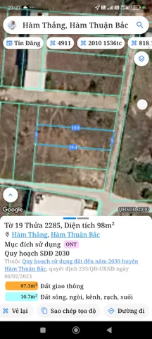 Bán Đất 87.5m2 có sẵn 87.5 m2 thổ cư giá 750 triệu tại Xã Hàm Thắng Huyện Hàm Thuận Bắc Bình Thuận
