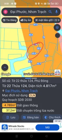 Gần 6000m2 đất lúa đại phước. Qui hoạch đường giao thông. Giá bán 1ty4/ sào