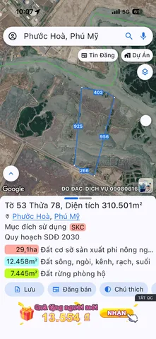 Bán Đất 310501m2 giá 670 tỷ tại Xã Phước Hoà Thành phố Phú Mỹ Bà Rịa - Vũng Tàu