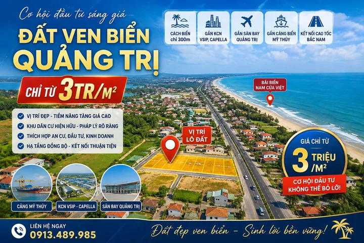 Bán Đất 150m2 có sẵn 150 m2 thổ cư giá 580 triệu tại - Chọn - - Chọn - Xã Nam Cửa Việt Quảng Trị