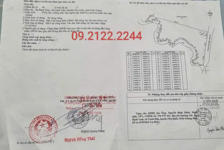 Bán Đất 6732.7m2 có sẵn 100 m2 thổ cư đường Suối Cái - Gành Dầu  Ngang 87m giá 10.5 tỷ tại Rạch Vẹm Xã Gành Dầu Đặc Khu Phú Quốc