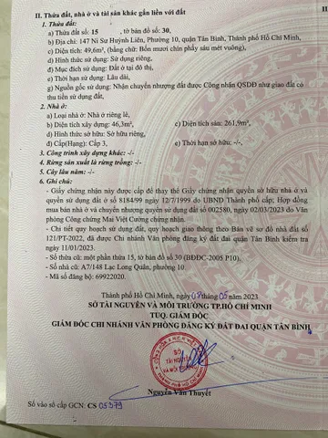 Bán Nhà Mặt Tiền 147 Ni Sư Huỳnh Liên, Phường 10, Quận Tân Bình