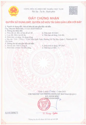 Bán Nhà Hẻm 72/6 Trần Quốc Toản, Phường Võ Thị Sáu, Quận 3