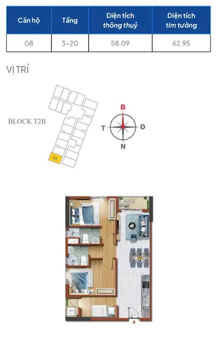 🔥 CĂN GÓC 2PN+ – 2WC | 63M² | CHỈ 1,9 TỶ | TẦNG 8 VIEW NỘI KHU