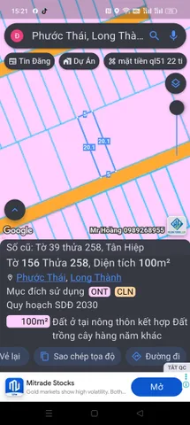 Bán Đất 100m2 có sẵn 80 m2 thổ cư giá 1.45 tỷ tại - Chọn - Xã Tân Hiệp Huyện Long Thành Đồng Nai