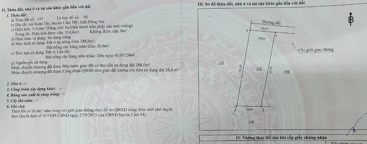 BÁN ĐẤT NGAY THPT SÔNG RAY 1.26 tỷ DT 314M2 ngang 10m tại  tại Xã Xuân Tây Huyện Cẩm Mỹ Đồng Nai