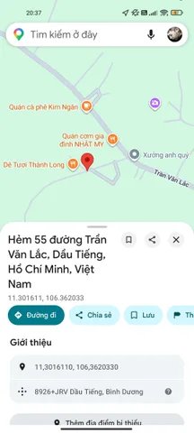 Bán Đất 205m2 có sẵn 100 m2 thổ cư giá 1.05 tỷ tại Đường Trần Văn Lắc Thị trấn Dầu Tiếng Huyện Dầu Tiếng Bình Dương