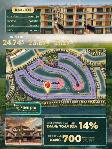 Bán căn biệt thự song lập 210m2 KM1-102 khu Komorebi Vinhomes Vũ Yên Hải Phòng.