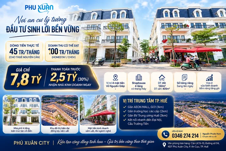 7,8 TỶ SỞ HỮU SHOPHOUSE MẶT PHỐ – 4 TẦNG, 132M² ĐẤT, 4 MẶT TIỀN ĐƯỜNG