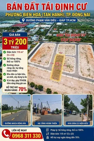 Đất TĐC mới đường Phạm Văn Diêu 3.2 tỷ _115 m2- sổ riêng , đường nhựa thông ,vỉa hè
