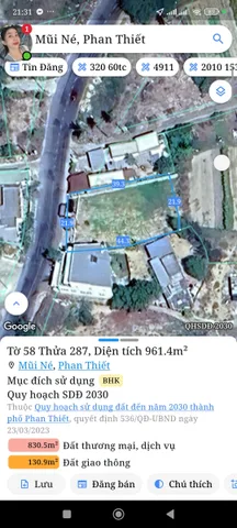 Bán Đất 960m2 giá 2.3 tỷ tại Phường Mũi Né Thành phố Phan Thiết Bình Thuận