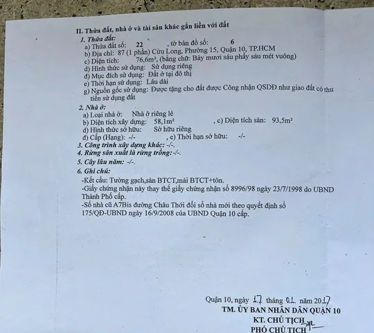 Bán Nhà Mặt Tiền 87 Cửu Long, Phường 15, Quận 10