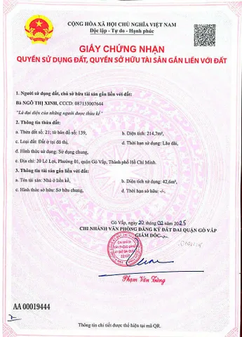 Bán Nhà Mặt Tiền 20 Lê Lợi, Phường 1 , Quận Gò Vấp