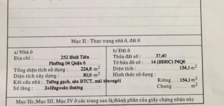 Bán Nhà Mặt Tiền 252 Bình Tiên, Phường 4, Quận 6