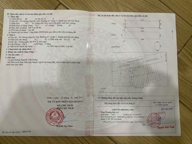 Bán Nhà Mặt Tiền 545 NGUYỄN TRÃI, P7, QUẬN 5
