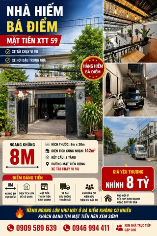 Bán Nhà riêng 142m2 có sẵn 142 m2 thổ cư giá 8.5 tỷ tại Đường Xuân Thới Thượng 59 Xã Bà Điểm Huyện Hóc Môn TP. Hồ Chí Minh