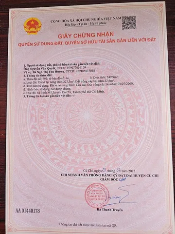 Bán Đất 250m2 có sẵn 227 m2 thổ cư giá 12.5 tỷ tại Đường Bình Mỹ Xã Bình Mỹ Huyện Củ Chi TP. Hồ Chí Minh