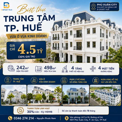 4,5 tỷ/căn biệt thự Phú Xuân City – View Quảng Trường Hành Chính Công Huế