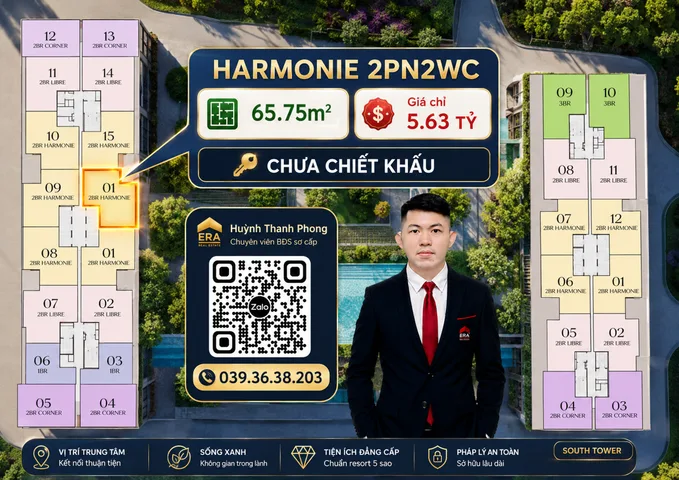 65.75m2 - Giá 5.63 tỷ chưa chiết khấu - 2PN 2WC tầng 12a Arcadia At Lavila
