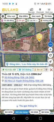 Bán Đất 2356m2 có sẵn 400 m2 thổ cư giá 4100 tỷ tại Đường Xã Hòa Lễ Xã Hòa Lễ Huyện Krông Bông Đắk Lắk