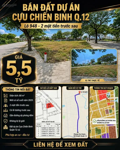 Bán Đất 80m2 có sẵn 80 m2 thổ cư giá 5.5 tỷ tại Đường Võ Thị Phải Phường Thới An Quận 12 TP. Hồ Chí Minh