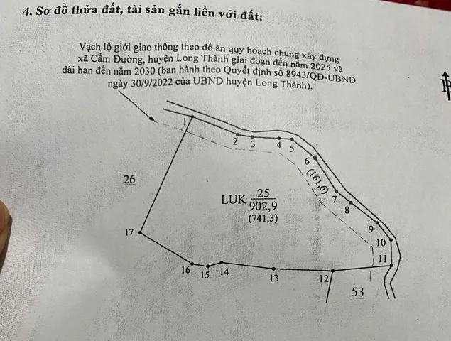 Bán Đất 902.9m2 giá 2.5 tỷ tại Xã Cẩm Đường Huyện Long Thành Đồng Nai