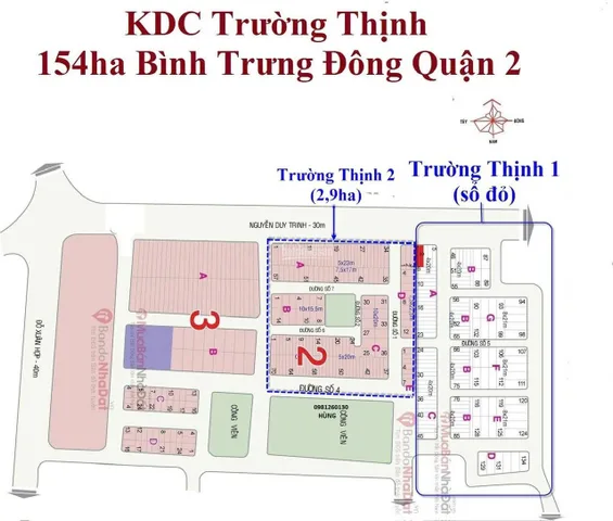 BÁN ĐẤT biệt thự Quận 2,  bán đất dự án DỰ ÁN TRƯỜNG THỊNH NGANG 8M, sổ đỏ cá nhân giá TLcc