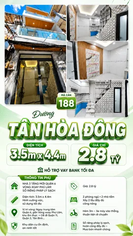 Bán Nhà riêng xây mới 16m2 | giá 2.8 tỷ tại Đường Tân Hoà Đông Phường 14 Quận 6 TP. Hồ Chí Minh