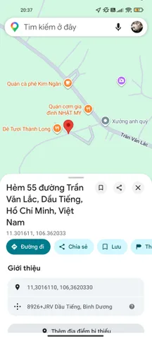 Bán Đất 205m2 có sẵn 100 m2 thổ cư giá 1.05 tỷ tại Đường Trần Văn Lắc Thị trấn Dầu Tiếng Huyện Dầu Tiếng Bình Dương