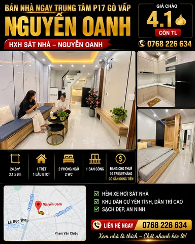 Bán Nhà riêng 25m2 có sẵn 25 m2 thổ cư giá 4.1 tỷ tại Đường Nguyễn Oanh Phường 17 Quận Gò Vấp TP. Hồ Chí Minh
