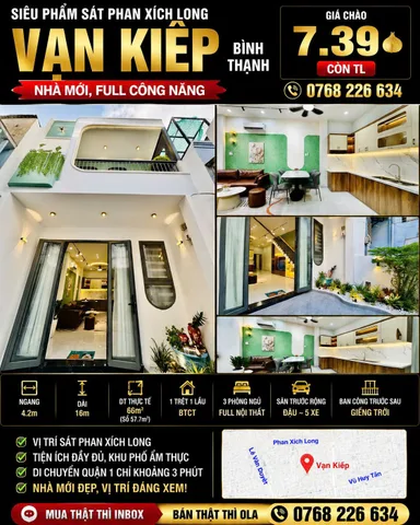 Bán Nhà riêng 66m2 có sẵn 66 m2 thổ cư giá 7.39 tỷ tại Đường Vạn Kiếp Phường 03 Quận Bình Thạnh TP. Hồ Chí Minh