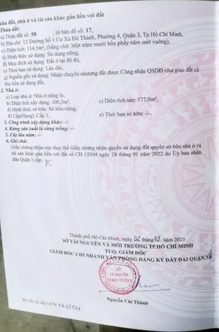 Bán Nhà Mặt Tiền 12 đường số 1 Cư Xá Đô Thành, P.4, quận 3