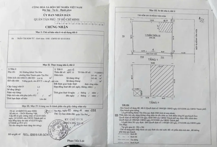 Bán Nhà Mặt Tiền 301 Kênh Tân Hóa, Phường Hòa Thạnh, Quận Tân Phú