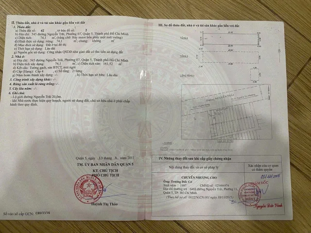 Bán Nhà Mặt Tiền 545 NGUYỄN TRÃI, P7, QUẬN 5