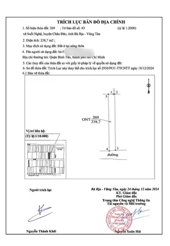 Giá 1.3 tỷ DT 239M2 MẶT TIỀN ĐƯỜNG 19  Xã Suối Nghệ Huyện Châu Đức Bà Rịa - Vũng Tàu