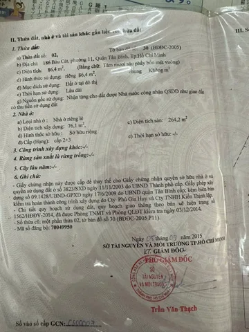 Bán Nhà Mặt Tiền 186 Bàu Cát, P.11, Tân Bình