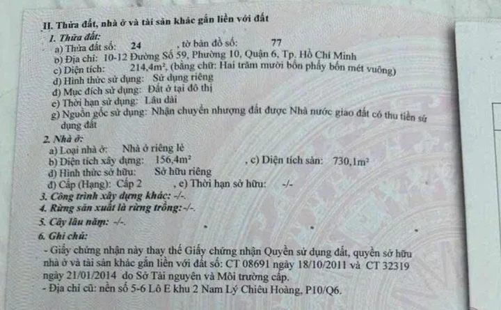 Bán Nhà Mặt Tiền 10-12 Đường số 59, p10, quận 6