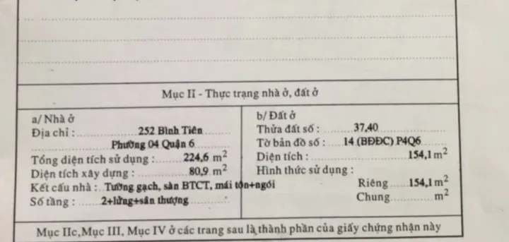 Bán Nhà Mặt Tiền 252 Bình Tiên, Phường 4, Quận 6
