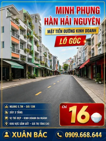 Mặt tiền đường kinh doanh quan 11
Lô góc 3 tâng * ngang 5.7m - dài 13m
Giáp Q10 - Q5 - Q6