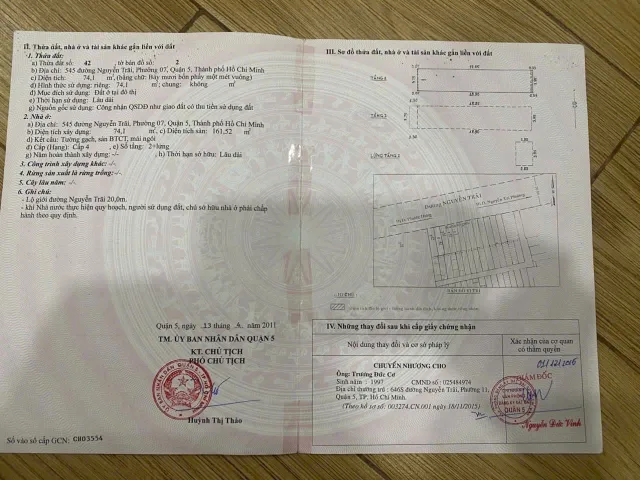 Bán Nhà Mặt Tiền 545 NGUYỄN TRÃI, P7, QUẬN 5