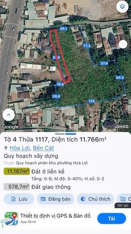 Bán Đất 1209m2 giá 4ty900 tại Phường Hòa Lợi Thị xã Bến Cát Bình Dương