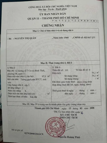 Bán Nhà Mặt Tiền 50-52 Đường Số 7, Lãnh Binh Thăng, Phường 8, Quận 11