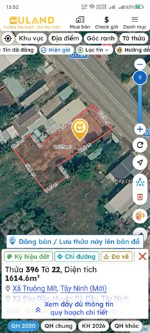 Bán Đất 1614.6m2 có sẵn 200 m2 thổ cư giá 16 tỷ tại 784 Xã Bàu Đồn Huyện Gò Dầu Tây Ninh