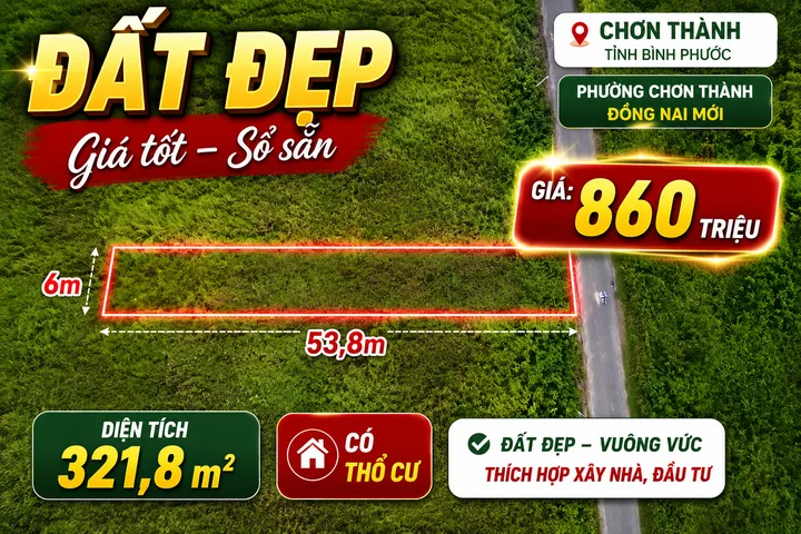 Chính chủ cần bán đất có thổ cư tại Phường Chơn Thành, Đồng Nai mới