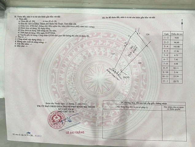 Bán Đất 4790.5m2 giá 1.27 tỷ tại Xã Cư ÊBur Thành phố Buôn Ma Thuột Đắk Lắk